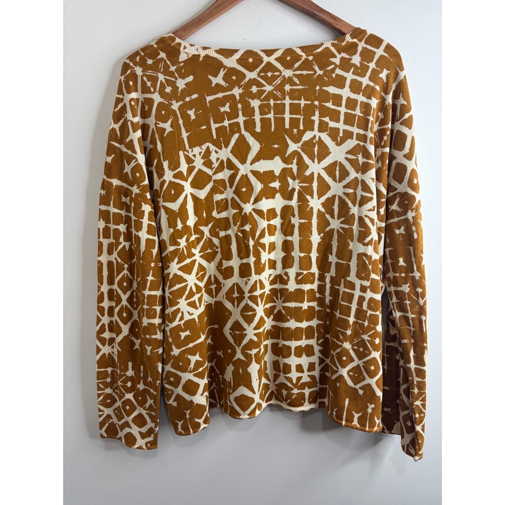 Garnet Hill Silk Cotton Blend Abstract Geometric Print Sweater Sz L Ochre Yellow - Picture 3 of 7